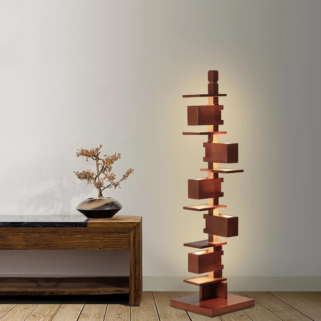 Walnut Floor Lamp with Display Shelves