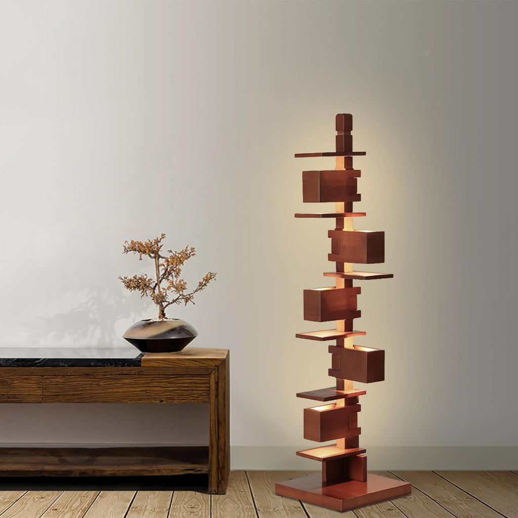 Walnut Floor Lamp with Display Shelves