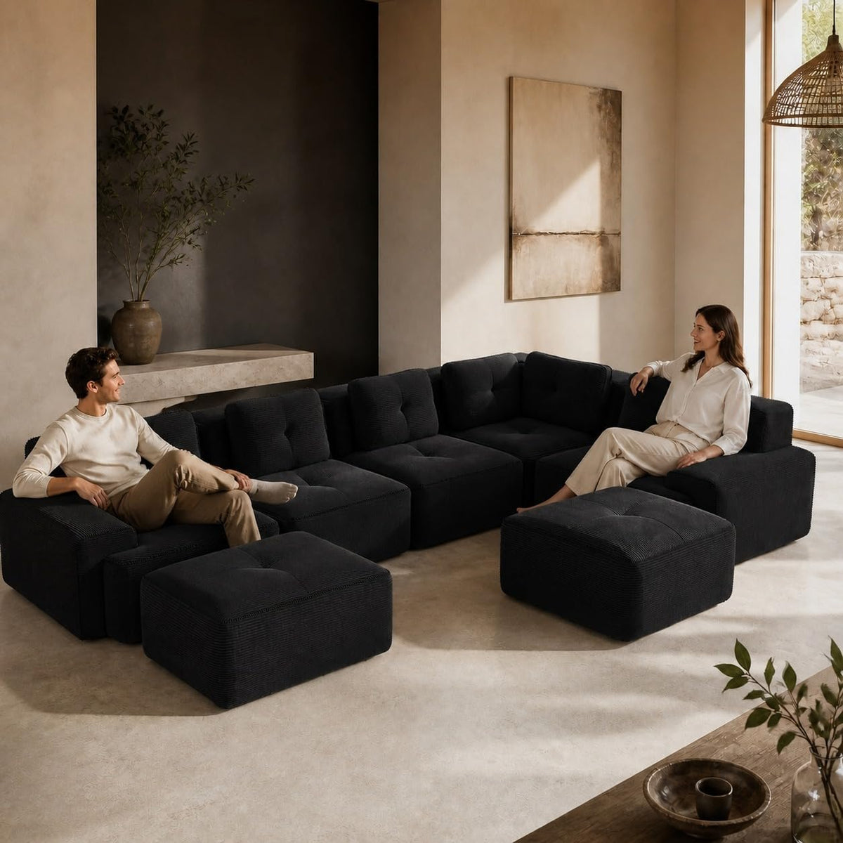 Camel Couch, Corduroy Couch, Boneless Modular Sectional Sofa Set, 5-Seat, Oversized