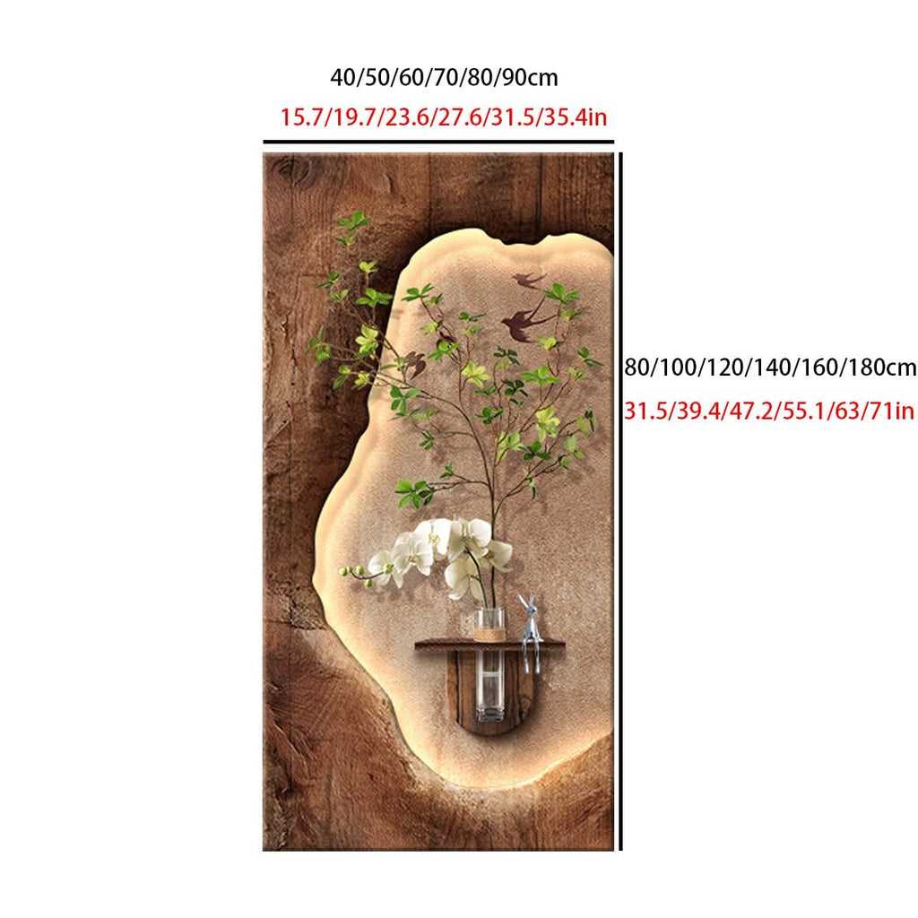 3D LED Sandstone Wall Art with Orchid Vase Detail