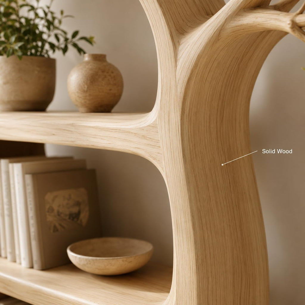 Rustic Tree Bookshelf, Solid Wood 70" H x 60" W Nature Inspired Bookcase with Open Shelves for Living Room Wall Decor (Option 4)