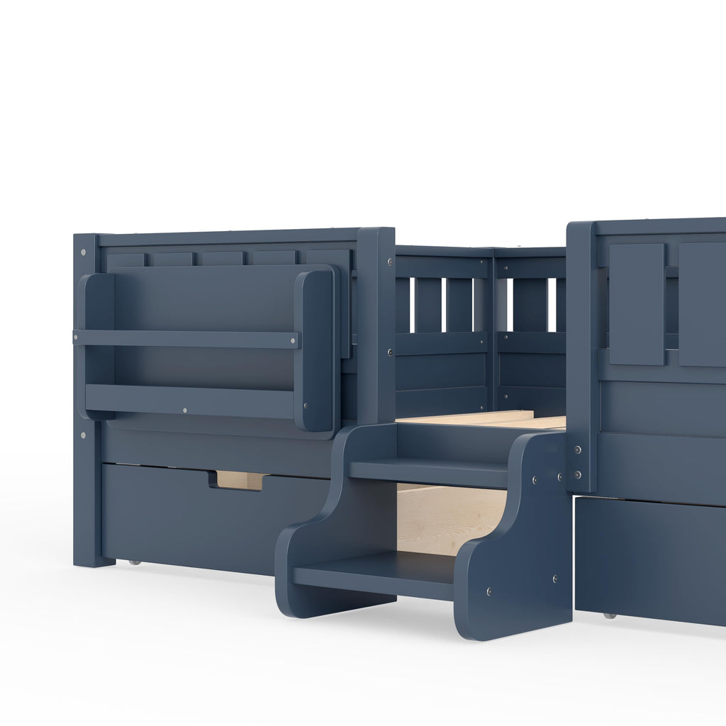 Montessori Bed with Stairs, Bookshelf & Storage Drawers