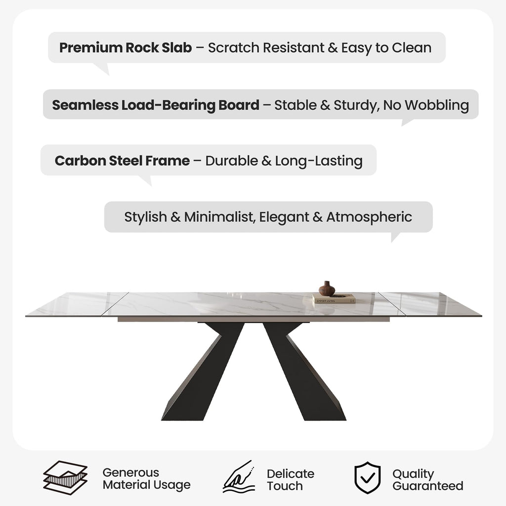 9 Piece Marble Expandable Table Set with 8 Comfy Dining Chairs
