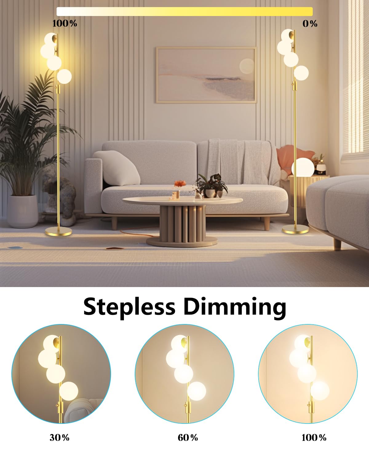 3 Globe Dimmable Tripod Floor Lamp