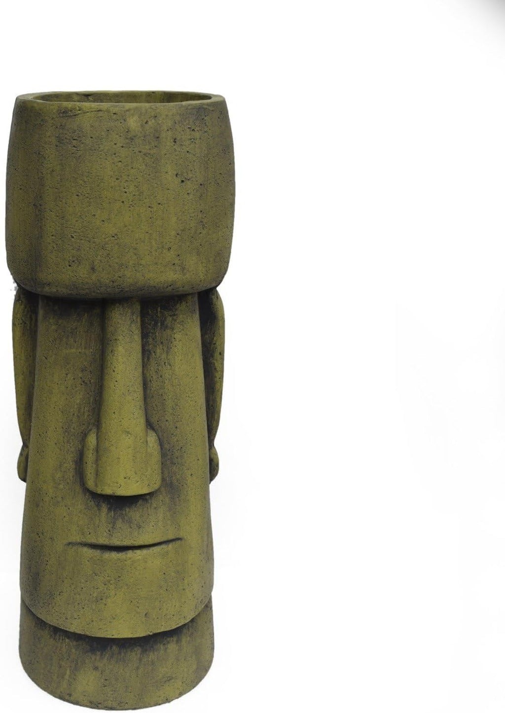 24 Inch Statue Planter, Antique Green Easter Island Head Urn with Weather-Resistant Magnesium Oxide, Decorative Face Planter for Indoor Outdoor Garden Patio Yard Decor