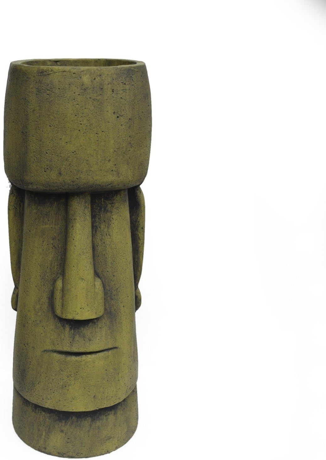 24 Inch Statue Planter, Antique Green Easter Island Head Urn with Weather-Resistant Magnesium Oxide, Decorative Face Planter for Indoor Outdoor Garden Patio Yard Decor