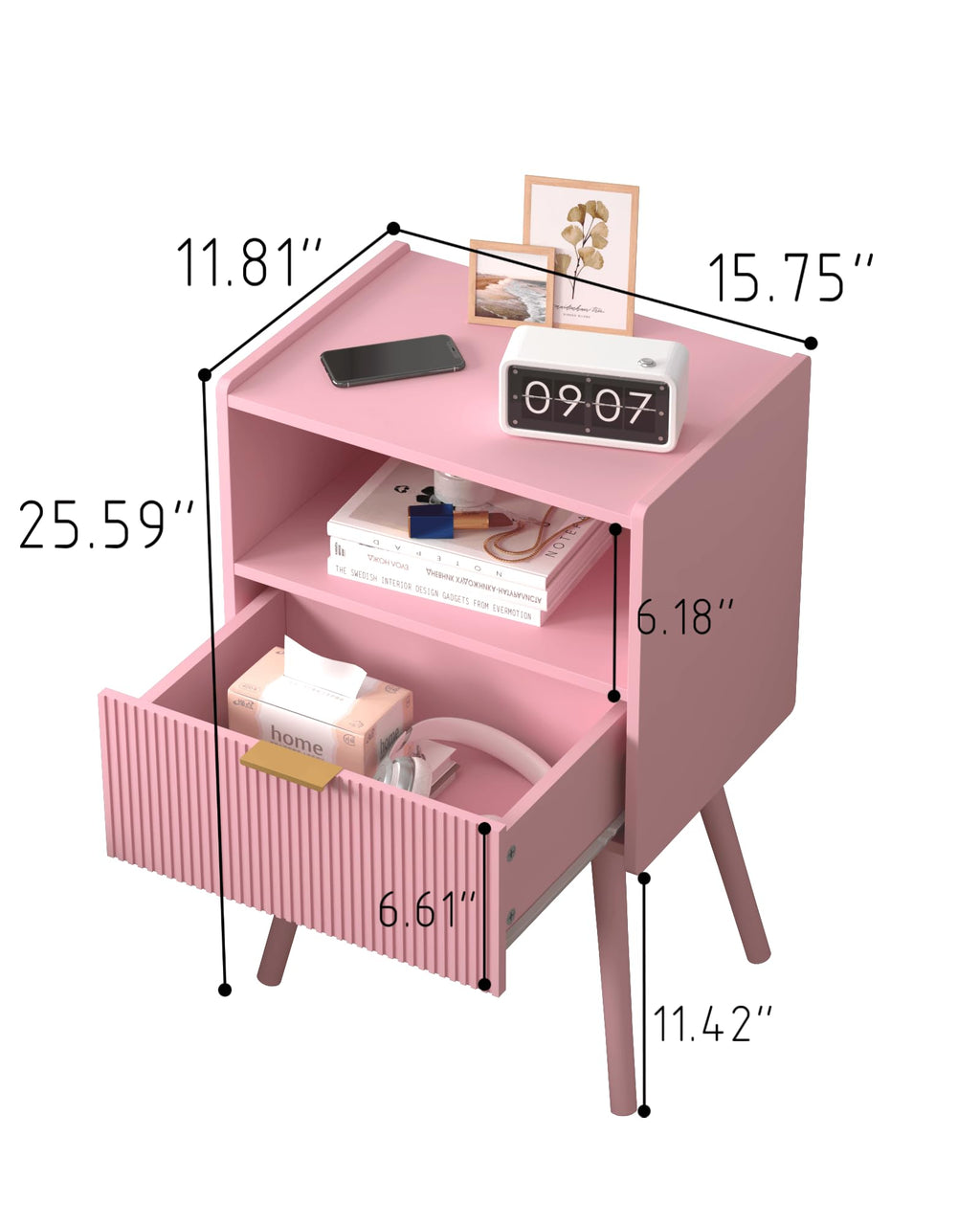 Modern Nightstand with Drawer & Open Shelf