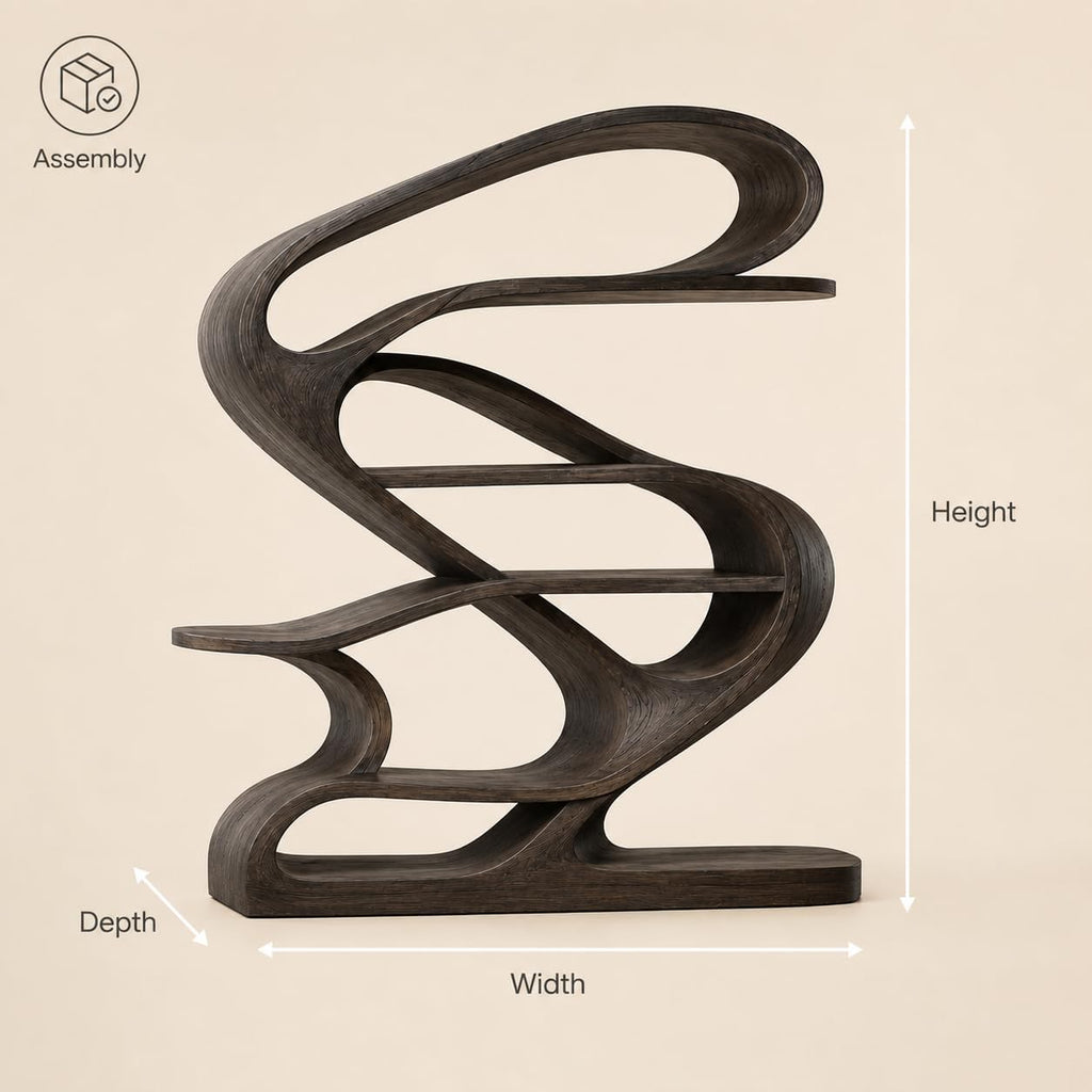 Artistic Wooden Bookshelf, Solid Wood Curved Bookcase with Open Shelves, Freestanding Display Storage for Living Room (Option 2)