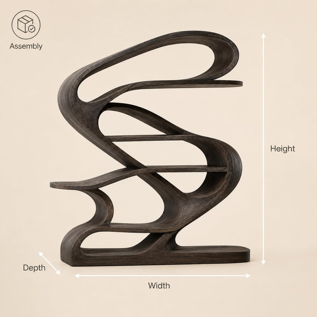 Artistic Wooden Bookshelf, Solid Wood Curved Bookcase with Open Shelves, Freestanding Display Storage for Living Room (Option 2)