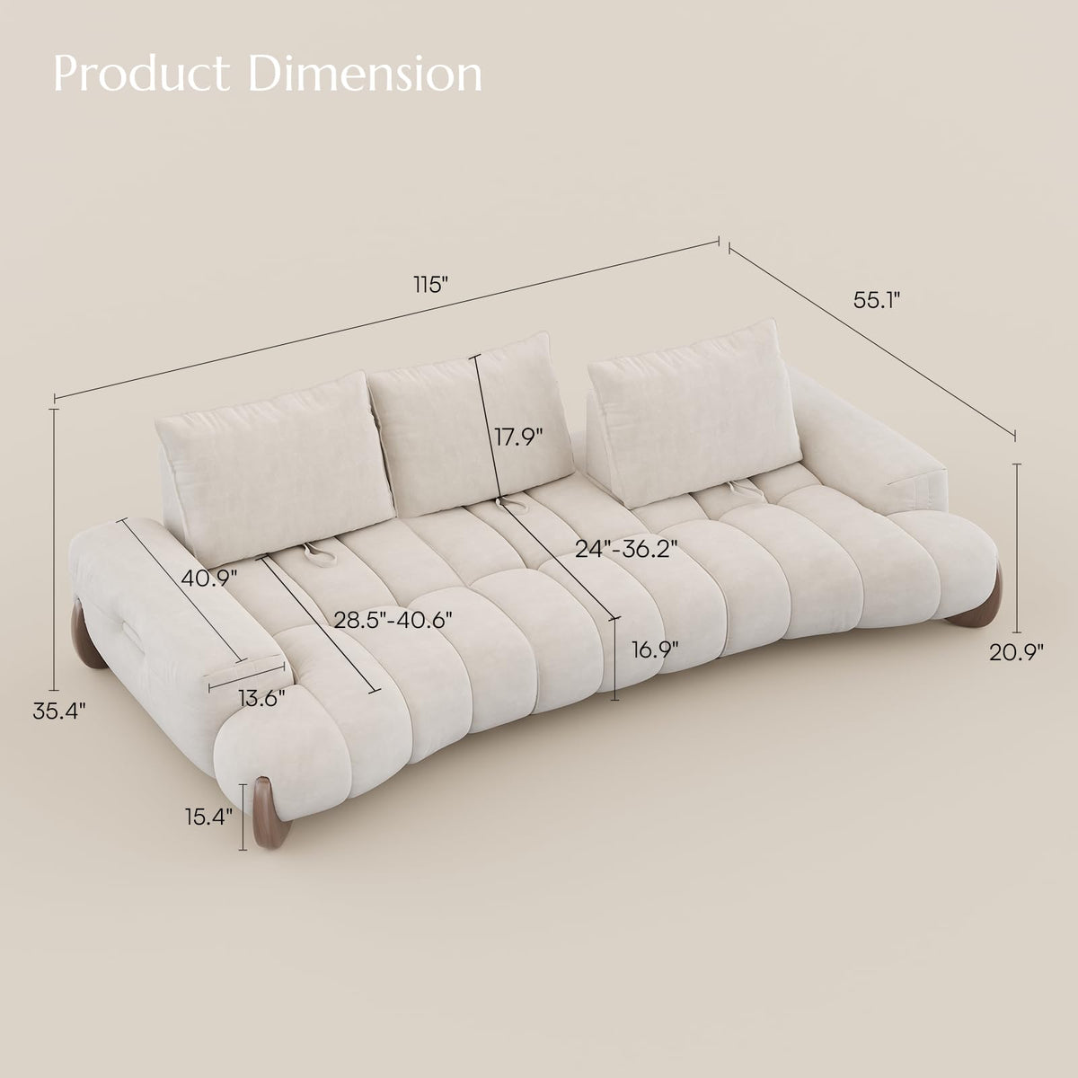 POVISON Arlo 85.2'' Oversized Curved Velvet Loveseat, 2 Seater, Beige