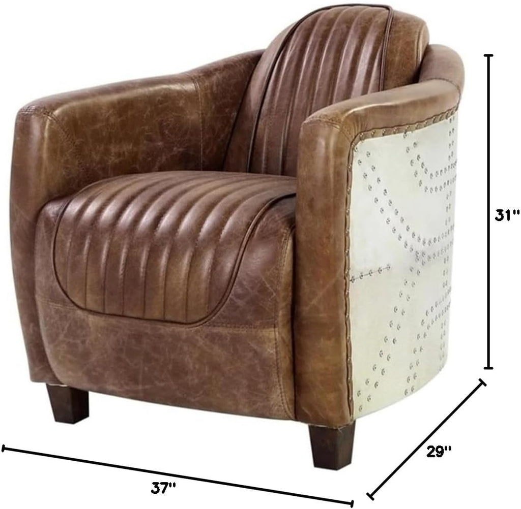 Pemberly Row 2 Piece Top Grain Leather and Aluminum Chair Set in Retro Brown