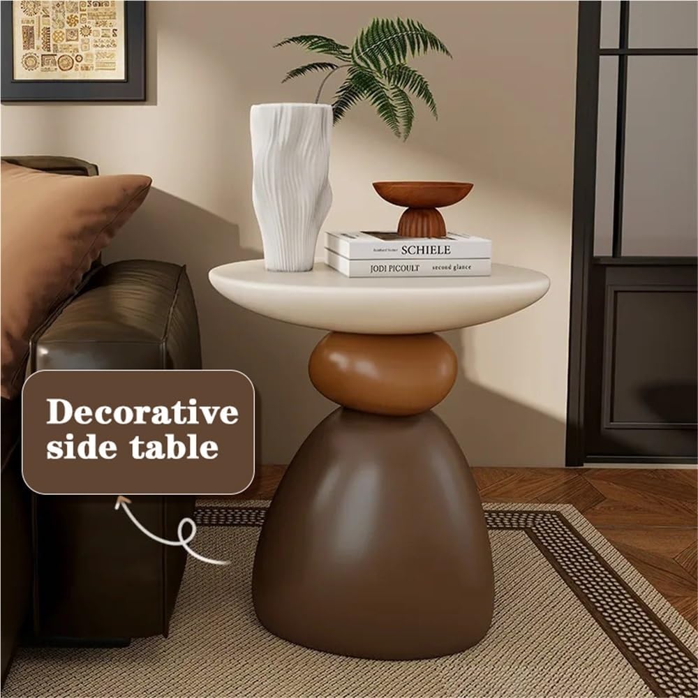 Decorative Stone Shape Side Table, Fiberglass End Table Nightstand, Round Accent Table for Bedroom, Living Room, Entryway, Decorative Living Room Table(Black,Large)