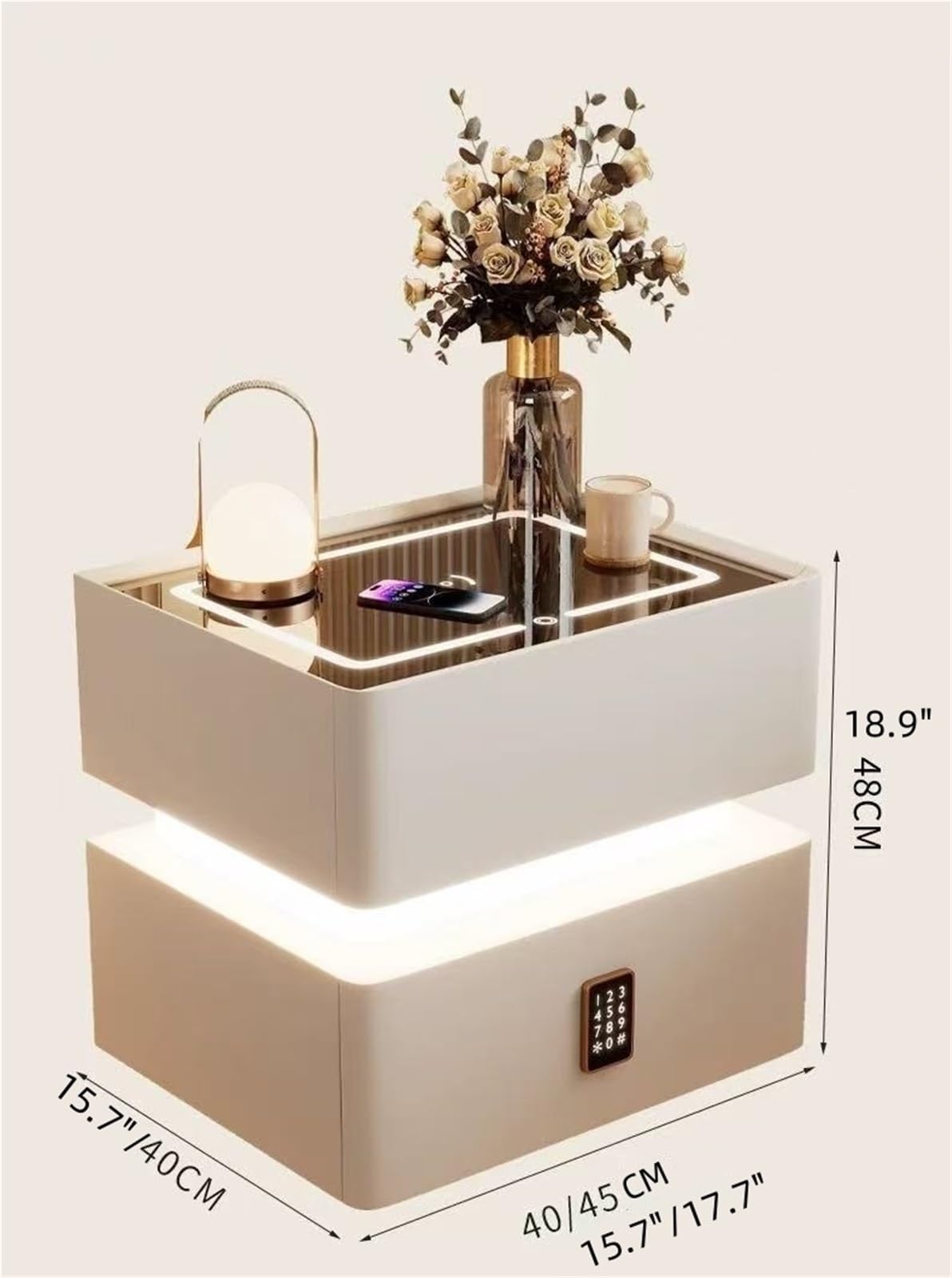 LED Smart Nightstand with 2 Drawers, Side Table, Modern Floating Nightstand for Bedroom and Living Room, Gray, 11.8"x15.7"x18.9"
