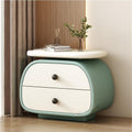 Leather Oval Bedside Table, Night Stand with 2 Drawers, Solid Wood Sofa Table, Small Storage Cabinet for Bedroom, Living Room(Green)