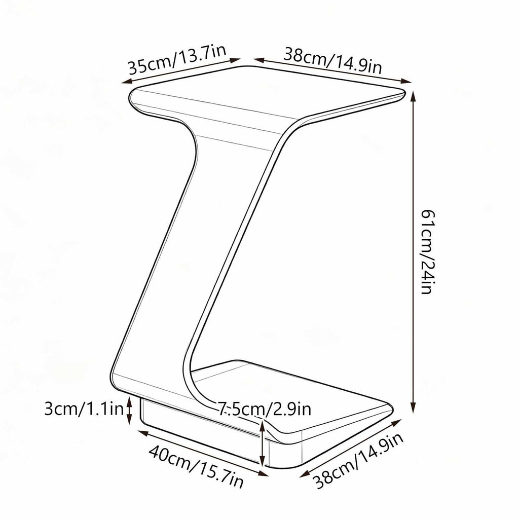 C-Shaped Wood Side Table with Wheels