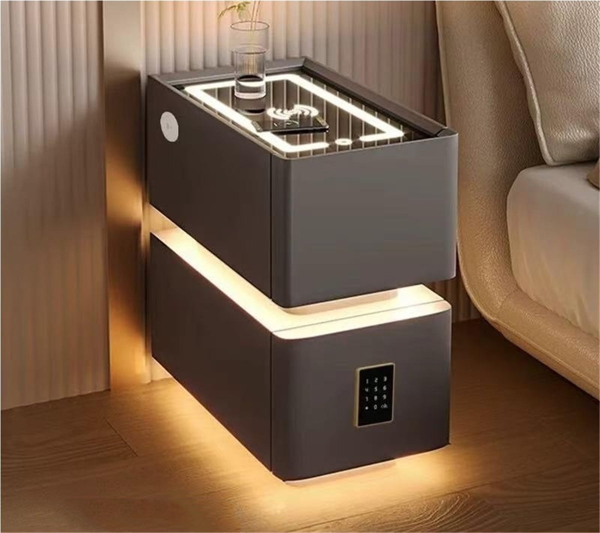 LED Smart Nightstand with 2 Drawers, Side Table, Modern Floating Nightstand for Bedroom and Living Room, Gray, 11.8"x15.7"x18.9"