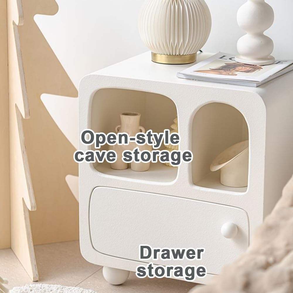 Wood Bedside Table with Drawer, Modern Night Stands with Open Storage, Creative Floor-Standing End Table, Multifunctional Accent Table for Living Room(Pink)