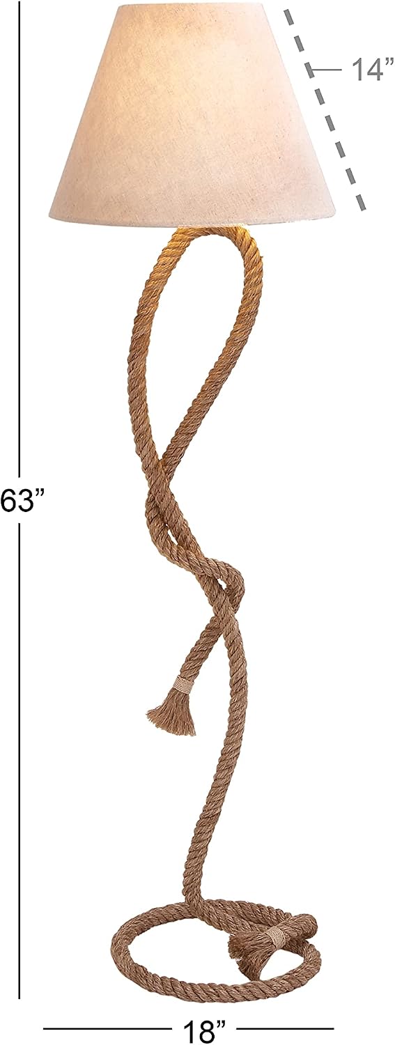 Deco 79 Jute Rope Room Floor Lamp Twisted Rope Standing Tall Lamp with Cream Linen