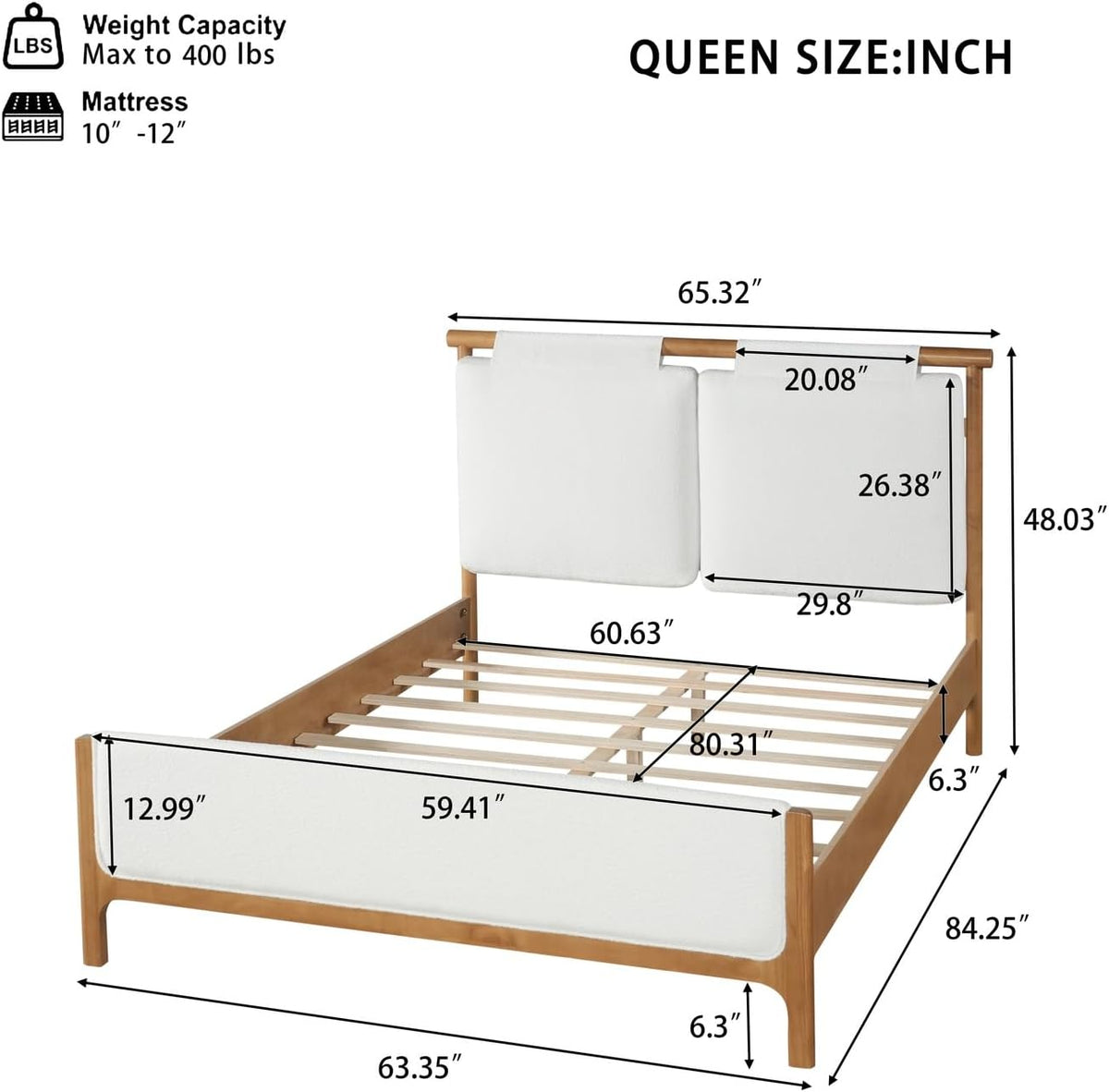 MERITLINE Queen Size Platform Bed with Upholstered Headboard