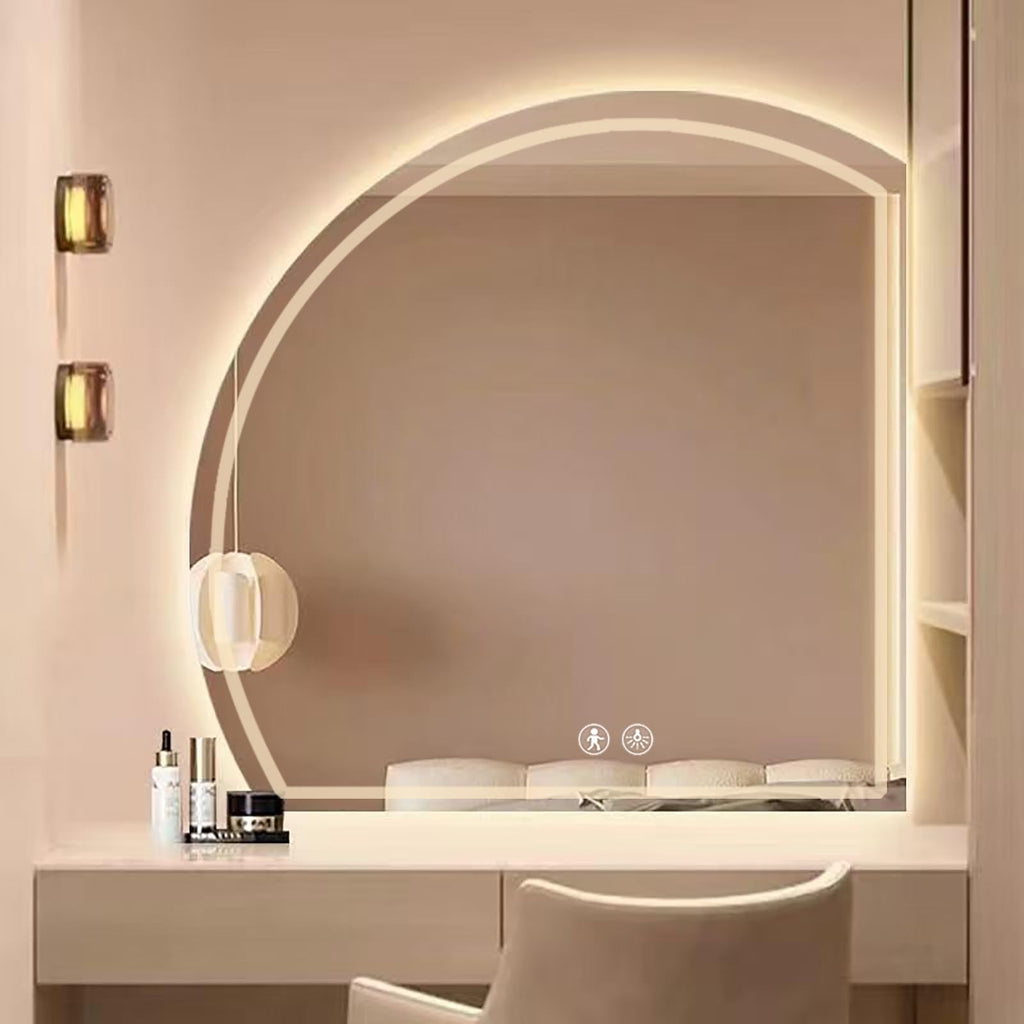 Half-Round LED Vanity Mirror with Motion Sensor