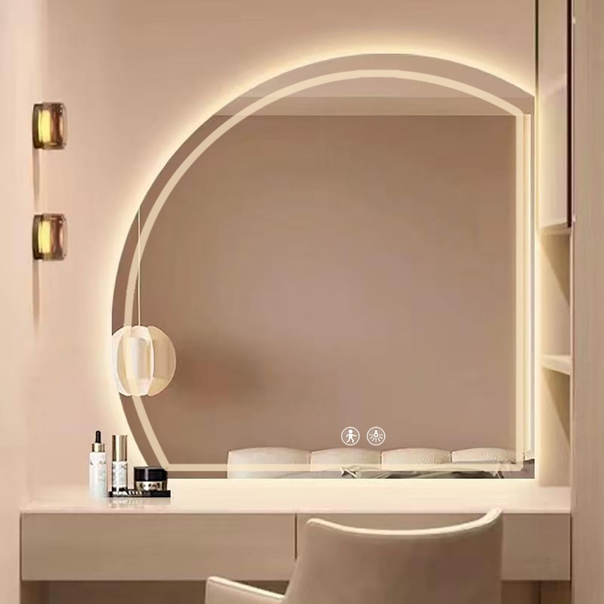 Half-Round LED Vanity Mirror with Motion Sensor