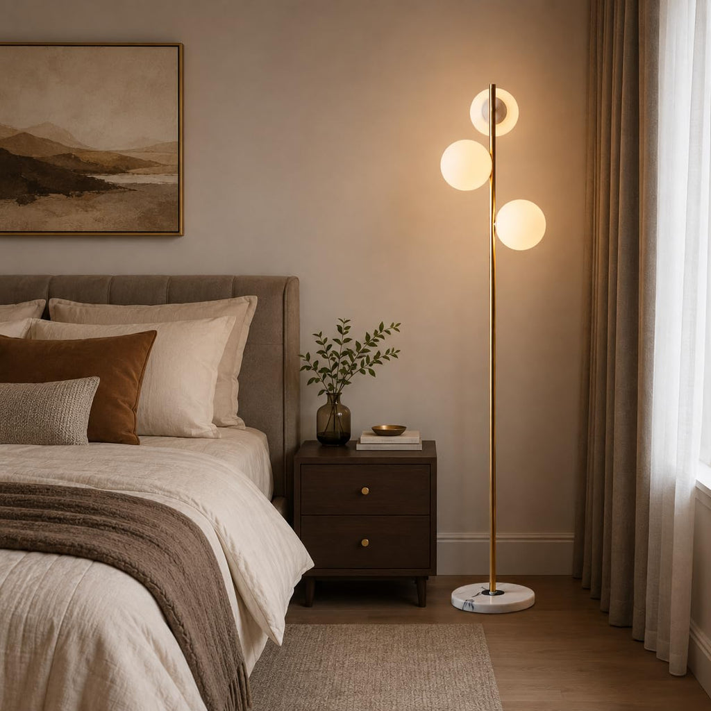 BOKT Gold 5-Light 67'' Tall Floor Lamp Smoked Glass Globes Standing Lamp