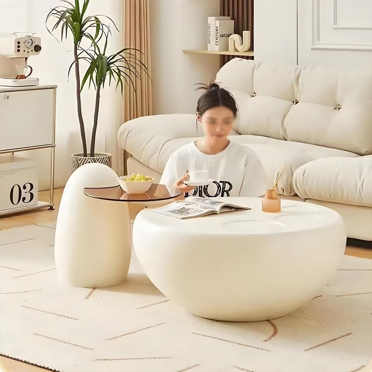 Cream Oval Coffee Table Set