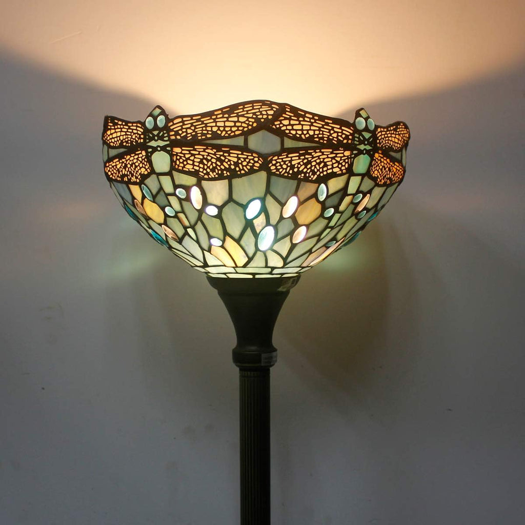 WERFACTORY Tiffany Floor Lamp Sea Blue Stained Glass Torchiere Pole Light