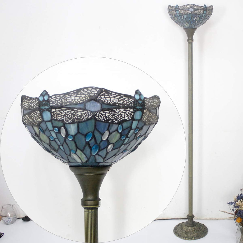 WERFACTORY Tiffany Floor Lamp Sea Blue Stained Glass Torchiere Pole Light