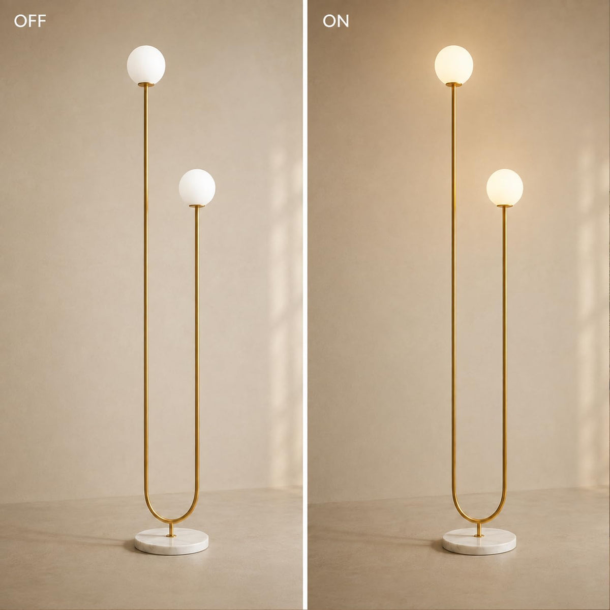 Mid-Century Modern U-Shaped Floor Lamp with Frosted Glass Shades