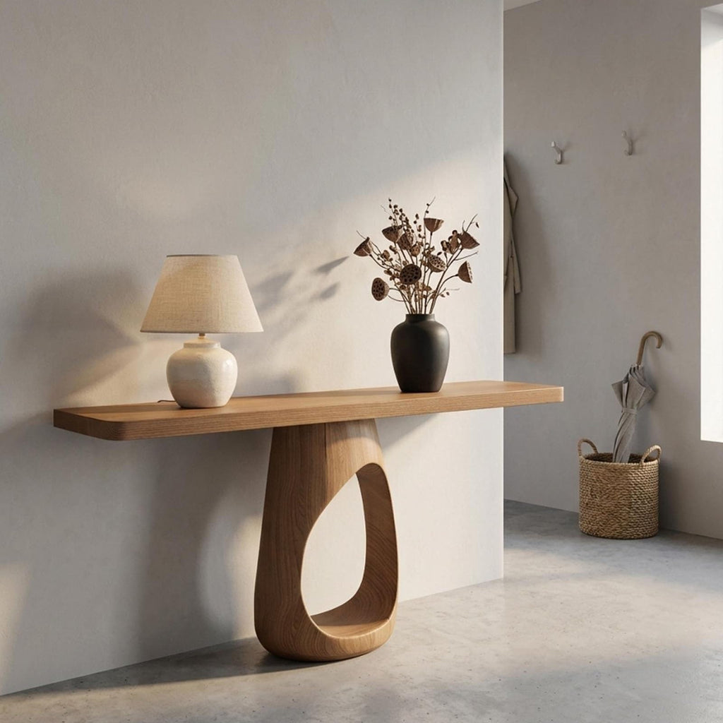 Slim Sculptural Wood Console Table