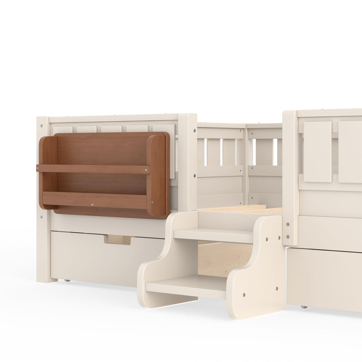 Montessori Bed with Stairs, Bookshelf & Storage Drawers
