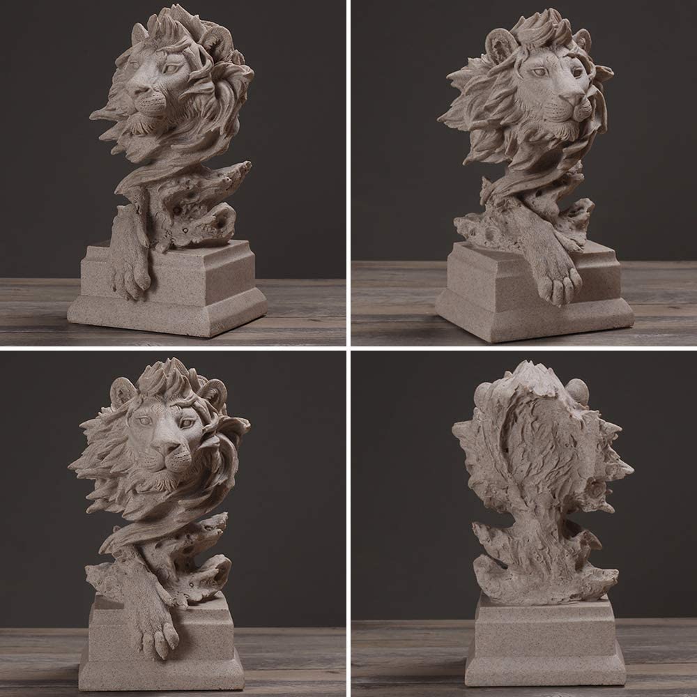 H&W Sandstone Lion Statue, The King of Beast, Collectible Figurines, Golden