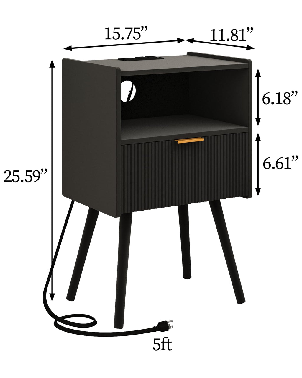 Modern Nightstand with Drawer & Open Shelf