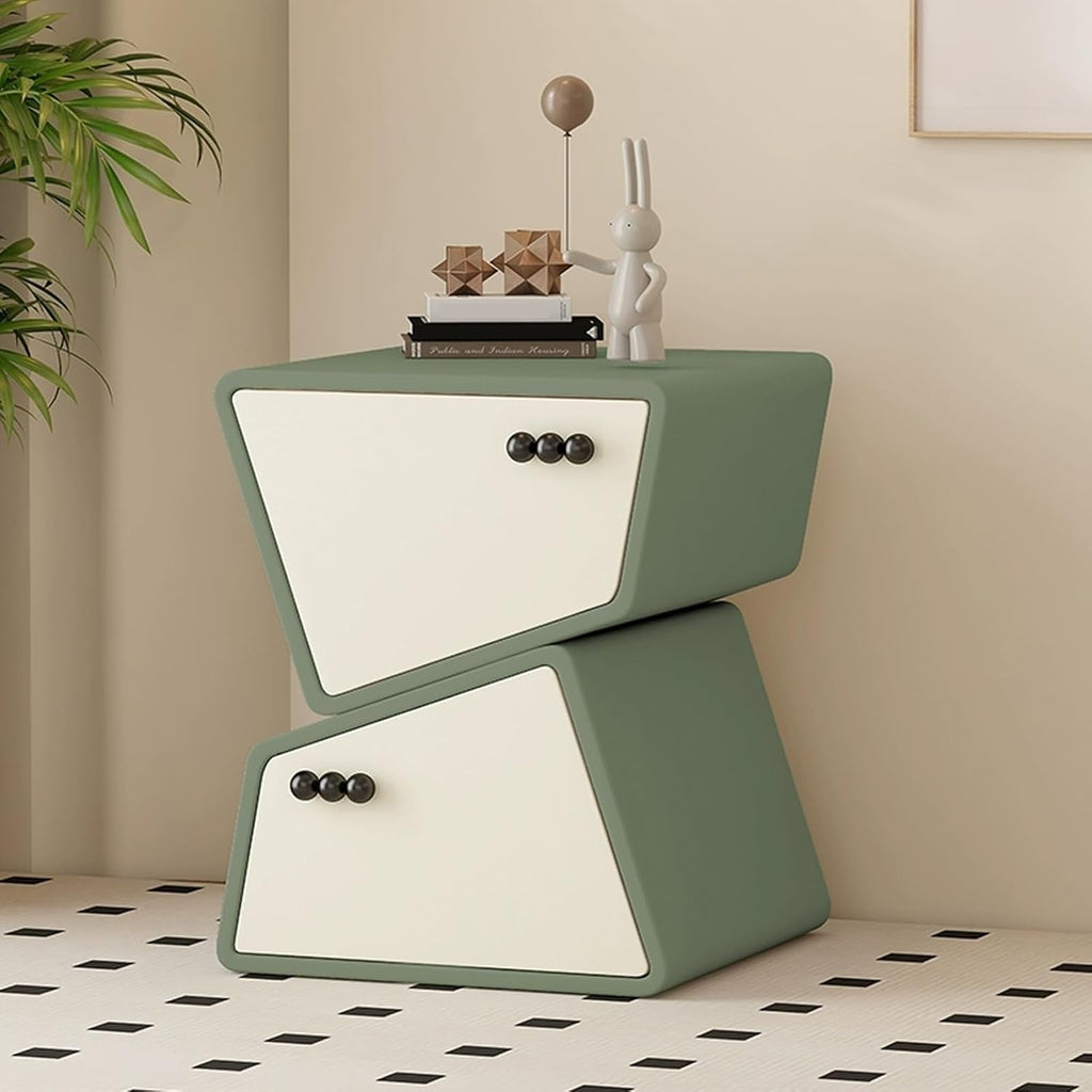 Wood Nightstand Creative Bedside Table 2 Drawer Night Stand Storage Cabinet with Drawers Side Table for Home Creative idea(Green,40cm)