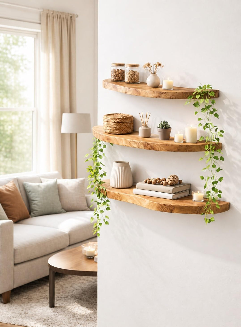 Solid Wood Live-Edge Floating Shelf