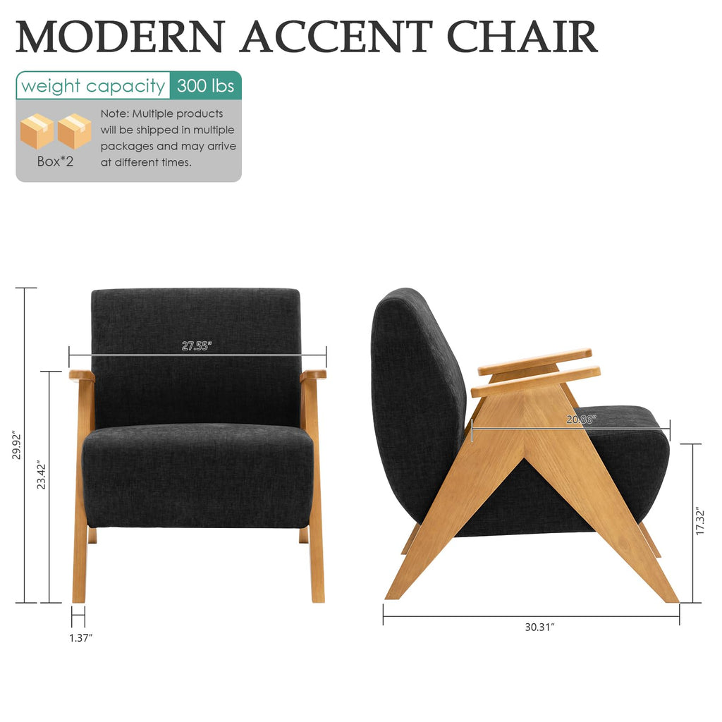 2 Pcs Home Accent Chair Mid Century Modern Accent Chair with Wood Frame