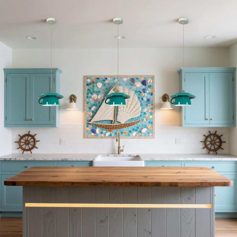 Pendant Light Fixtures Ceramic Coffee Cup Shape Lampshade Pendant Lighting for Kitchen Island 5.7in Modern Ceiling Hanging Lights Nordic Island Light for Counter, Bar, Hallway