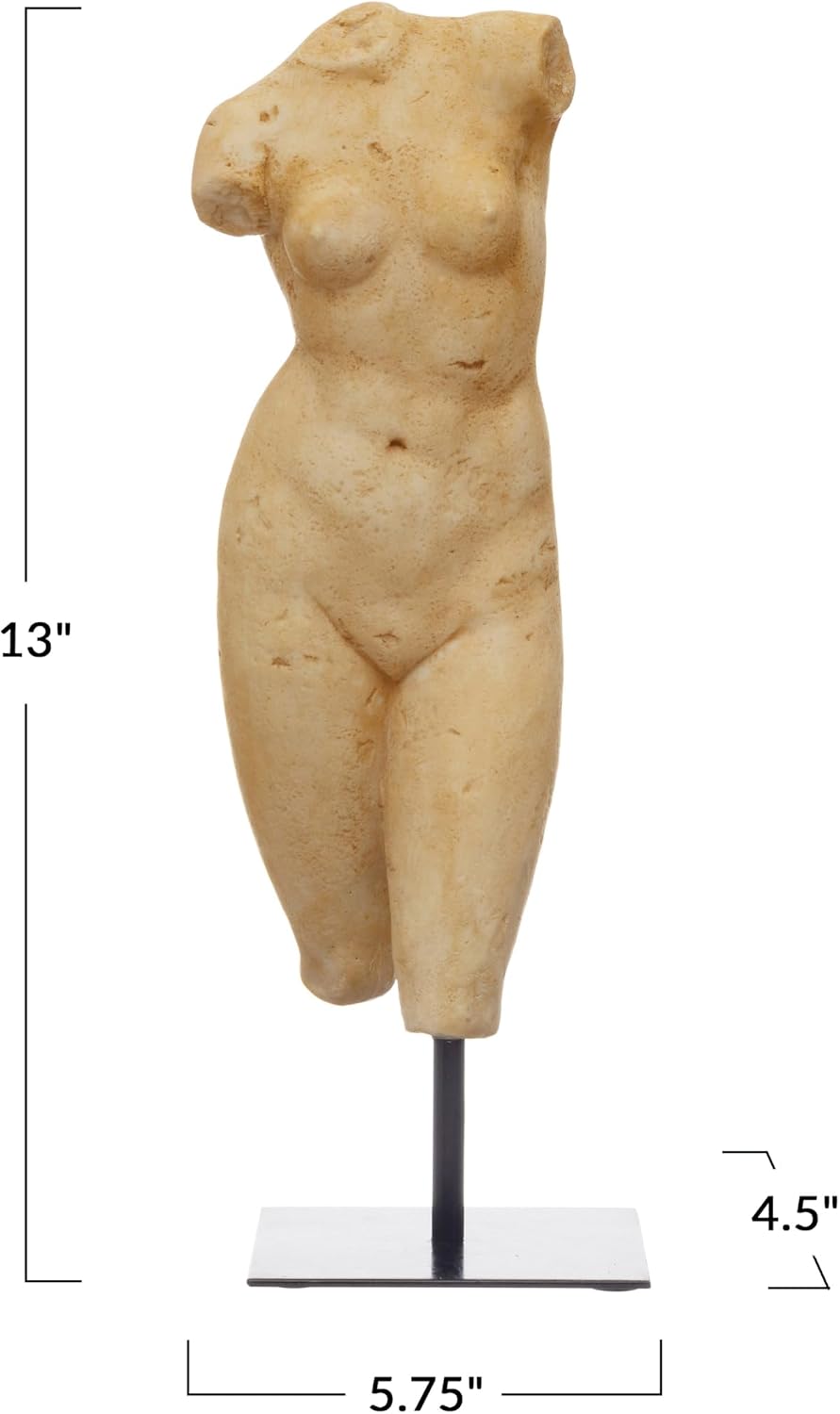 Creative Co-Op Resin Female Body Figure on Metal Stand, Plaster Finish