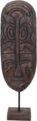 Hand-Carved Mango Wood Mask on Stand, Dark Finish