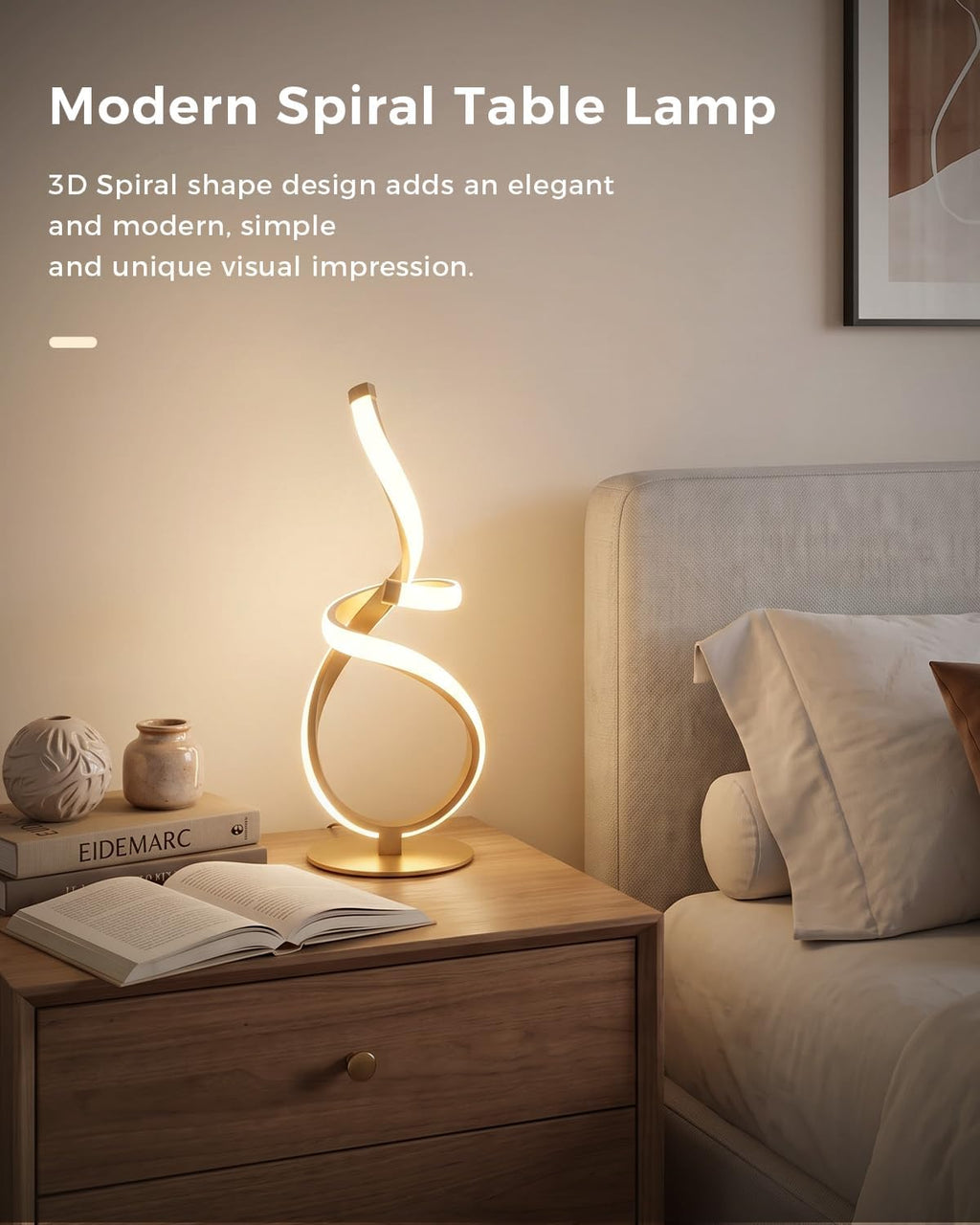Gold Cool Table Lamps Set of 2, Modern LED Spiral Desk Lights
