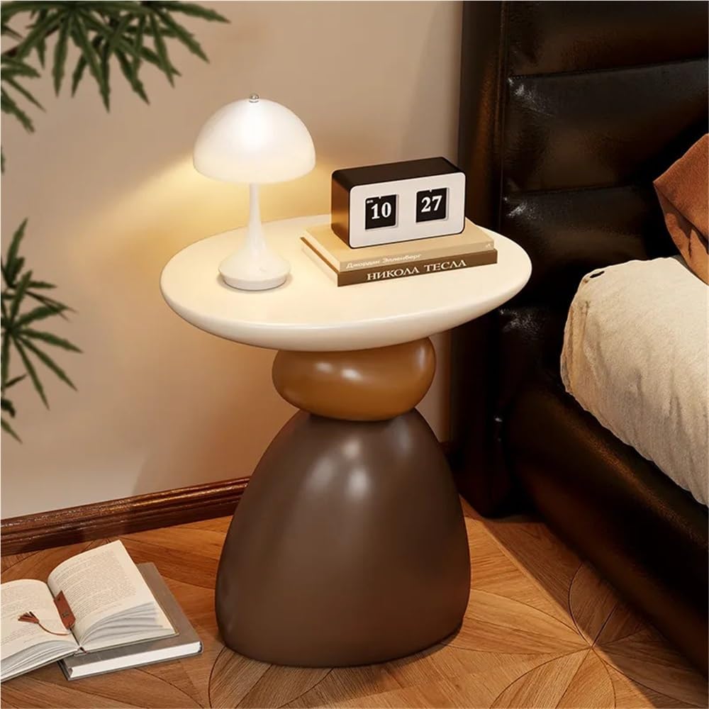 Decorative Stone Shape Side Table, Fiberglass End Table Nightstand, Round Accent Table for Bedroom, Living Room, Entryway, Decorative Living Room Table(Black,Large)