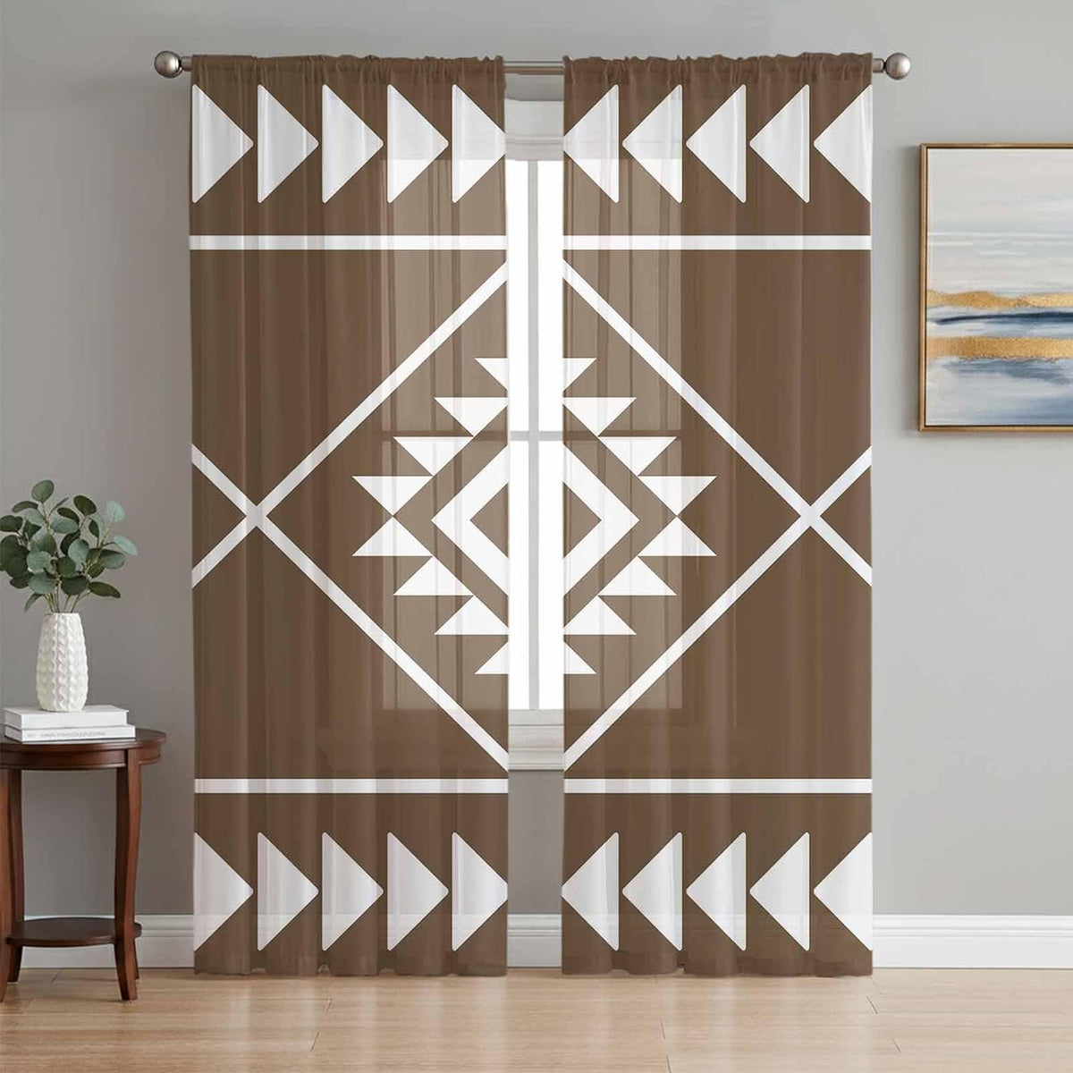 Geometric Triangle Sheer Curtains, Set of Two