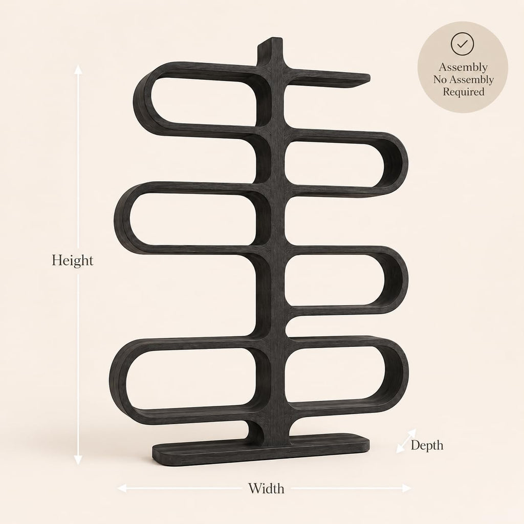 Sculptural Wood Bookshelf, Curved Solid Wood Bookcase for Living Room or Office, Modern Display Storage Shelf (Option 4)