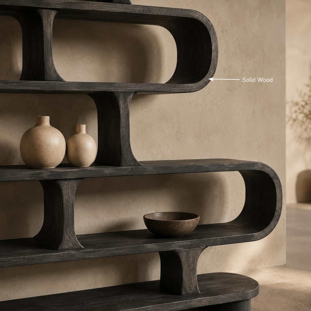 Sculptural Wood Bookshelf, Curved Solid Wood Bookcase for Living Room or Office, Modern Display Storage Shelf (Option 4)
