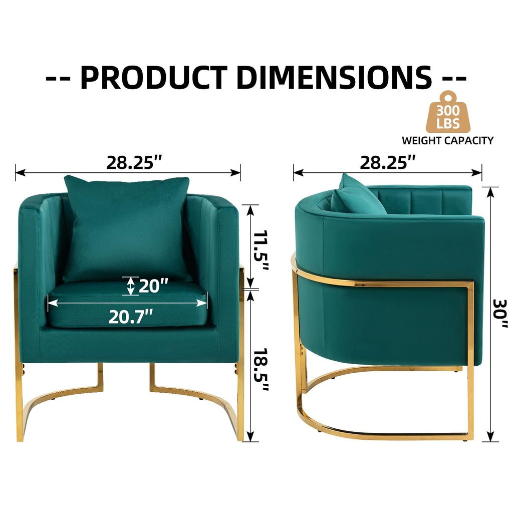 Velvet Barrel Accent Chair with Pillow