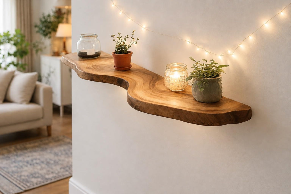 Solid Wood Live-Edge Corner Shelf