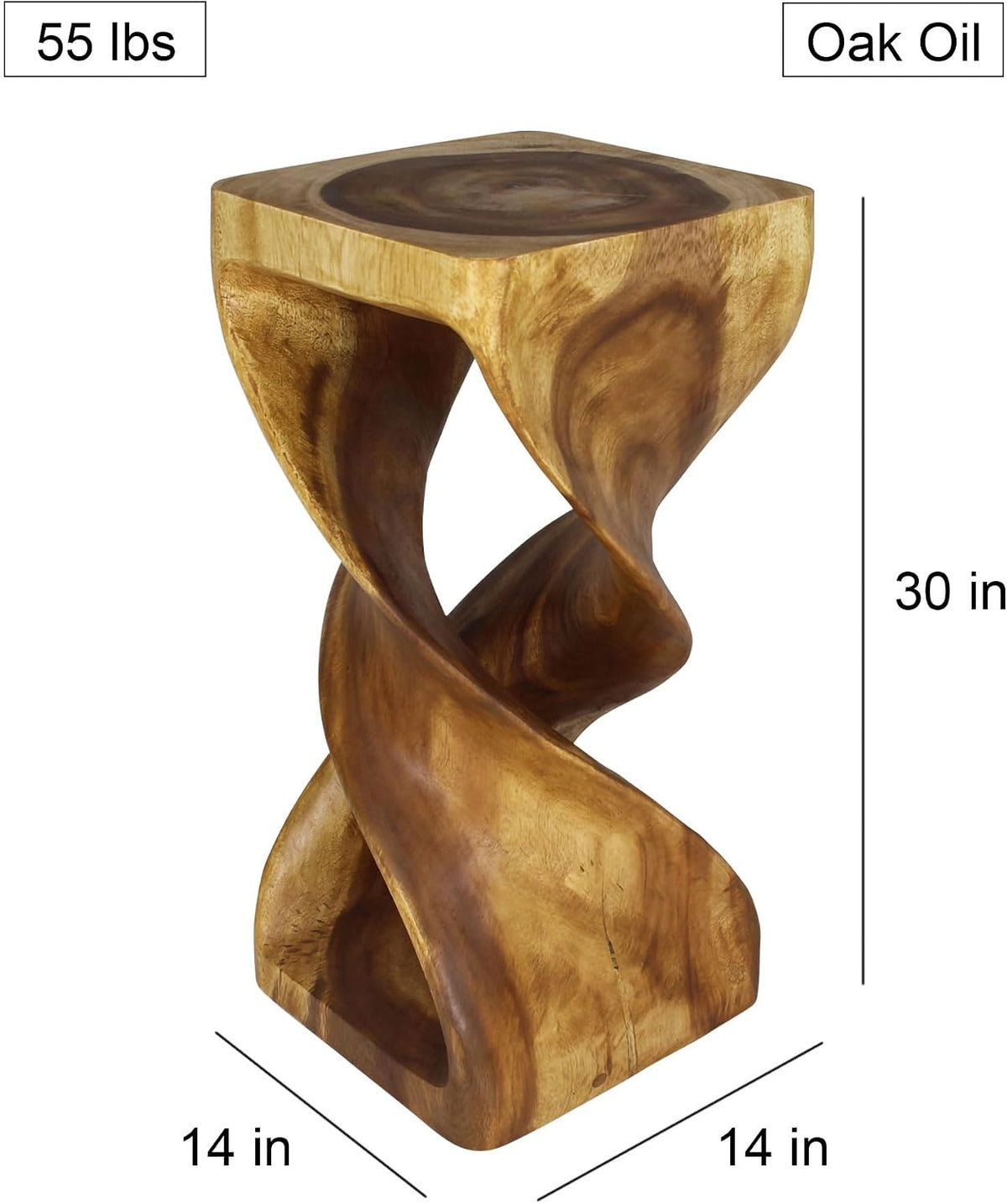 Haussmann Double Twist Pedestal Table, Oak, 14x14x30 in