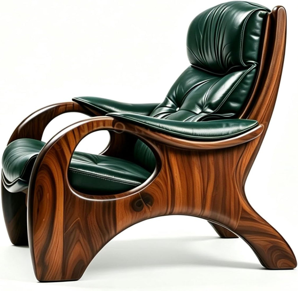 Green Faux Leather Accent Chair with Solid Wood Frame, Lounge Armchair (Green)