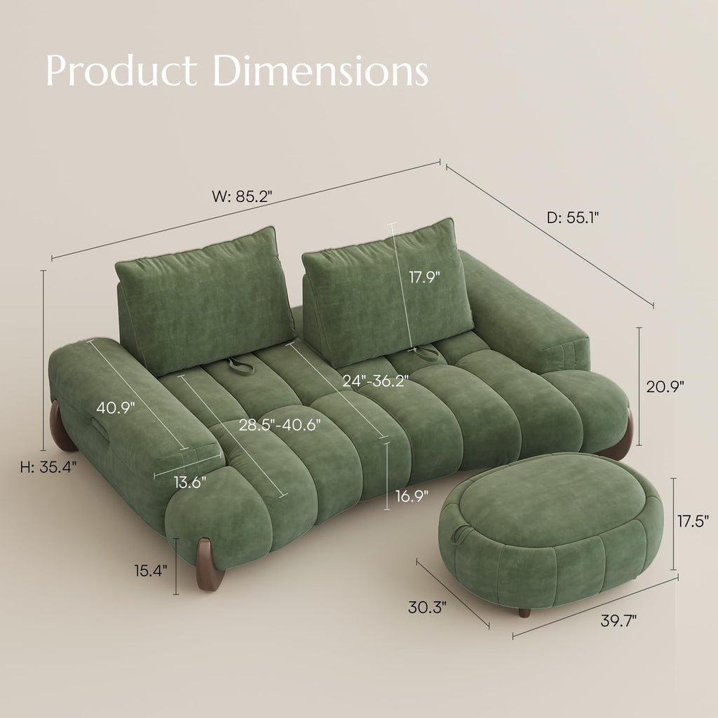 POVISON Arlo 85.2'' Oversized Curved Velvet Loveseat, 2 Seater, Beige